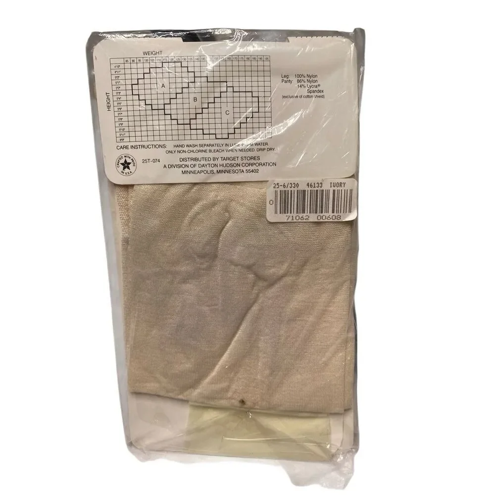 Target Control Top Pantyhose Ivory Size C Reinforced Sandalfoot Cotton Shield